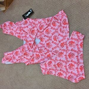 Pink Floral Two Piece Tankini with Rose Pattern in Large NWT